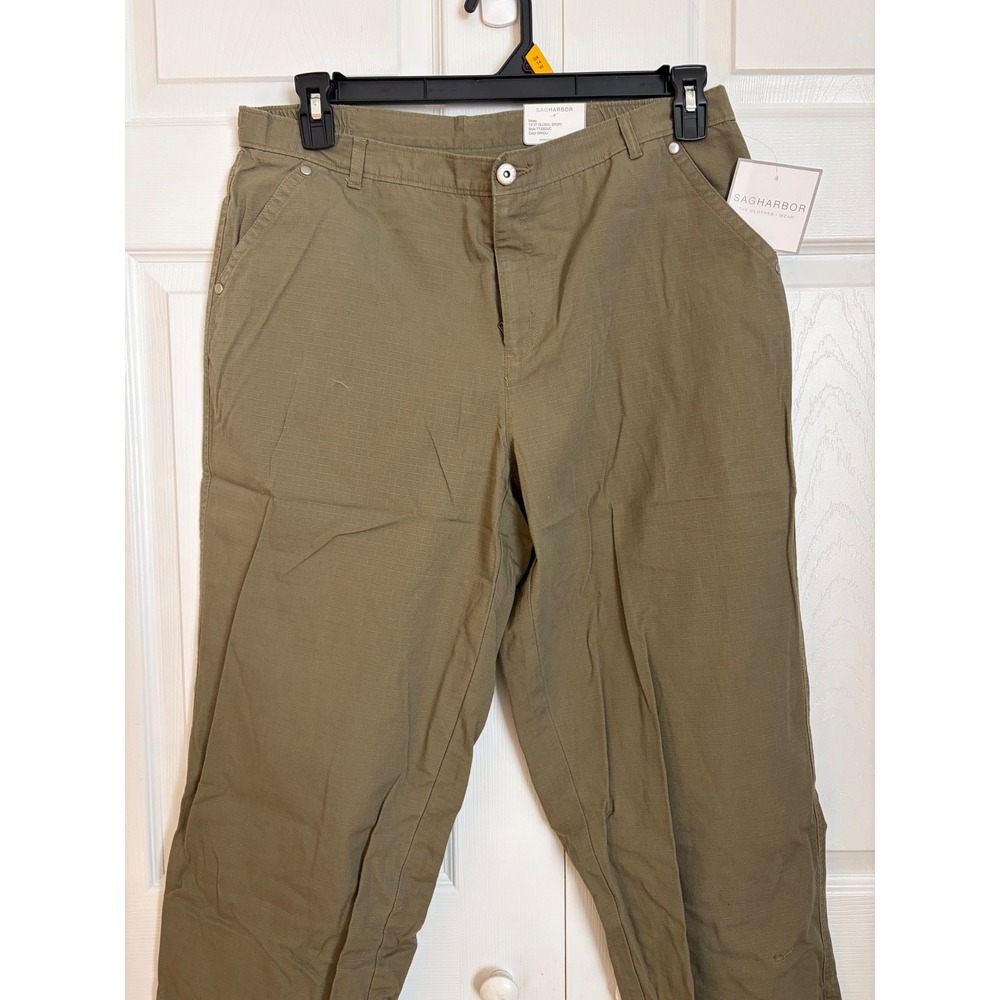 Sag Harbor Global Sport Olive Green Cotton Ripstop Pants‎ T73393JC Womens 14 NWT